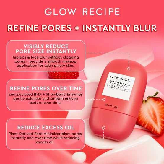 GLOW RECIPE Strawberry BHA Pore Smooth Blur Drops - 30ml