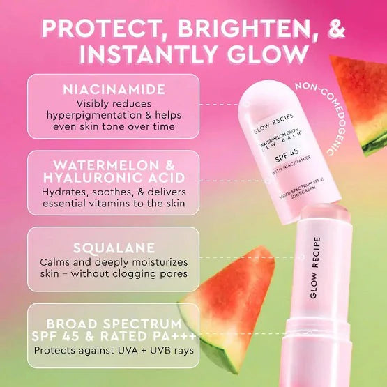 GLOW RECIPE Watermelon Glow Niacinamide Dew Balm Face Sunscreen Stick- SPF 45